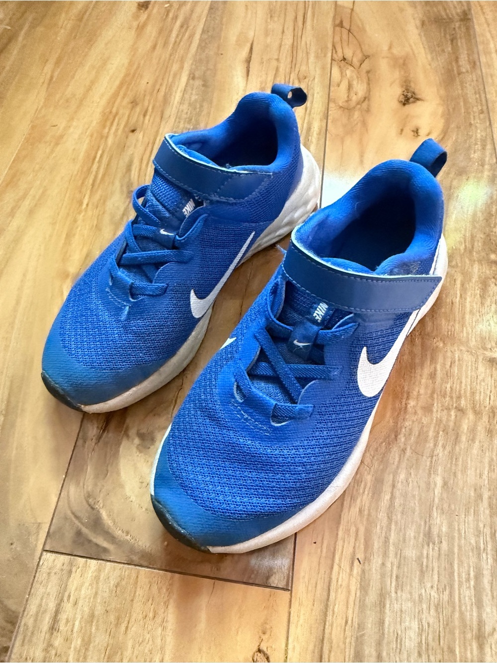 Nike Kids Blue and White Mesh Sneaker with Hook-and-Loop Strap